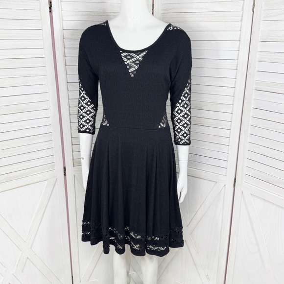 Free People Dresses & Skirts - Free People To The Point Lace Cutouts Stretch Skater Dress Black‎ Small Gothic